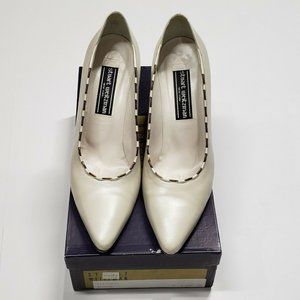 Stuart Weitzman Size 8.5 B Creamy White Gold Wired Bone Heel Pump Slip On Shoes